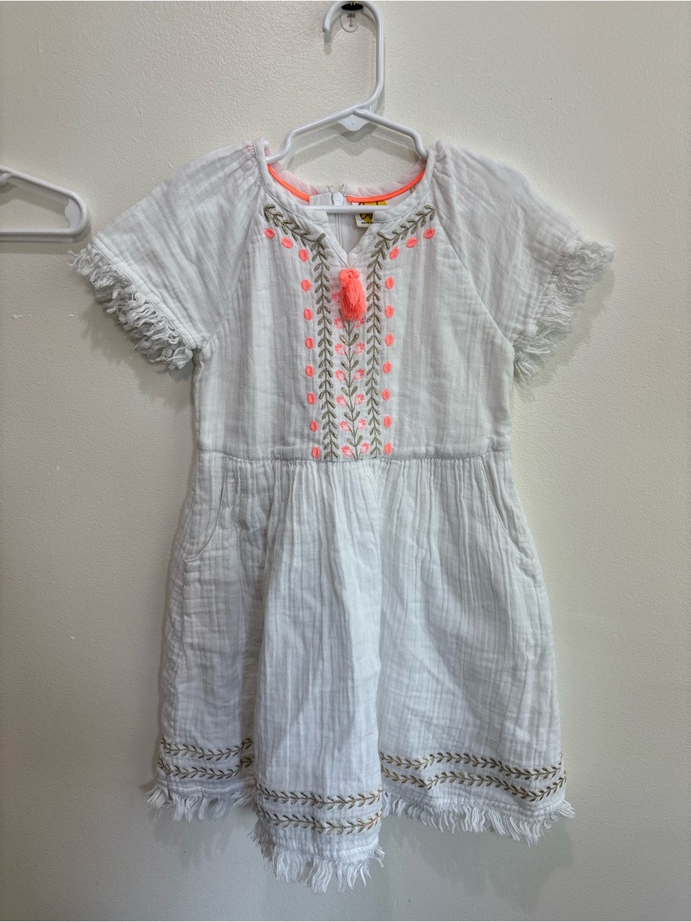 Boden white boho dress size 5-6 girls tassel fringe